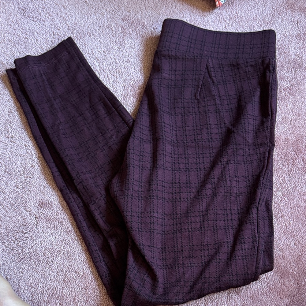 LOFT Maroon Checkered Trousers leggings